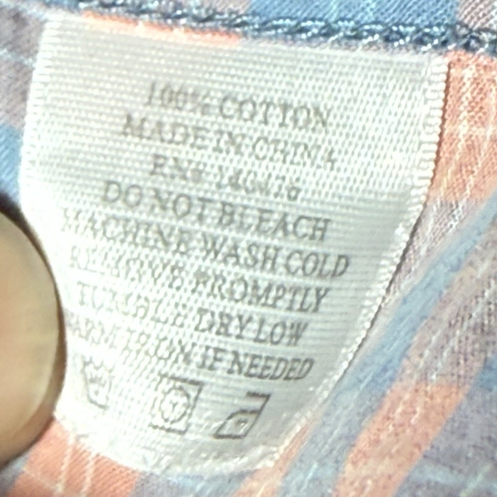 Faherty Button Down Shirt Mens XL Plaid Short Sleeve 100% Cotton Blue Orange - Picture 5 of 11